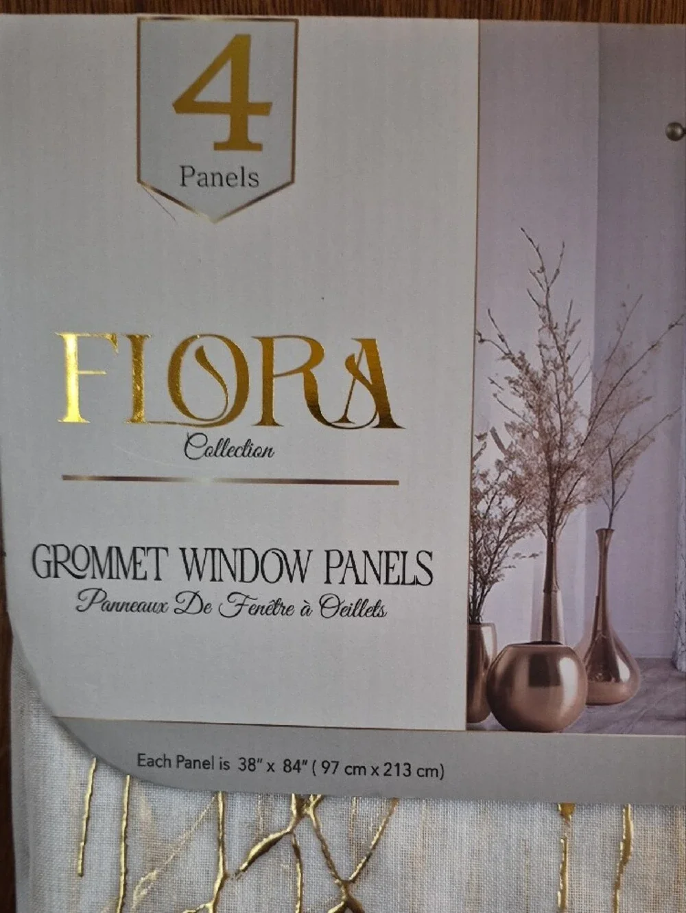 Gold Accent White Grommet Window Panels 4 Panels